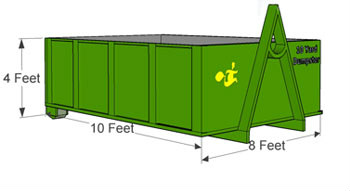 10 Yard Dumpster with dimensions: 10' L × 8' W × 4' H