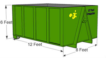 15 Yard Dumpster with dimensions: 12' L × 8' W × 6' H